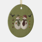 Een sneeuwpaar keramische kerstversiering keramisch ornament (Rechts)