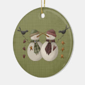 Een sneeuwpaar keramische kerstversiering keramisch ornament (Links)