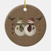 Een sneeuwpaar keramische kerstversiering keramisch ornament (Achterkant)