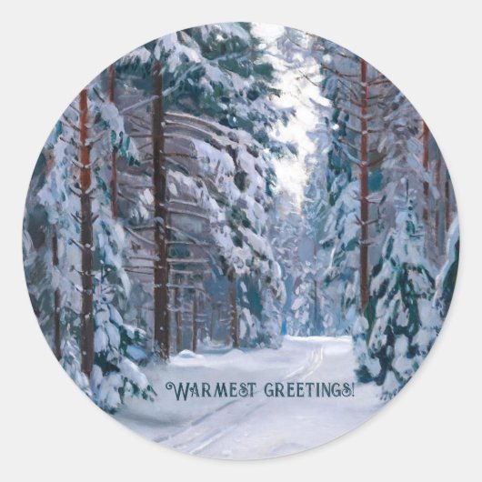 Een sneeuwpad in het bos ronde sticker (Voorkant)