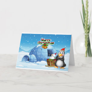 Een sneeuwpop en een pinguïn voor de iglo feestdagen kaart