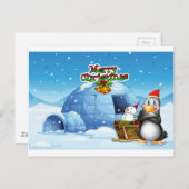 Een sneeuwpop en een pinguïn voor de igloo briefkaart (Voorkant / Achterkant)