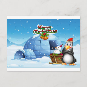 Een sneeuwpop en een pinguïn voor de igloo briefkaart