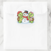 Een sneeuwpop maken ronde sticker (Tas)