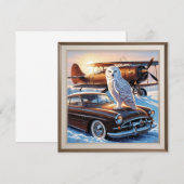 Een sneeuwuil, een vliegtuig en een oldtimer bedankkaart (Voorkant / Achterkant)
