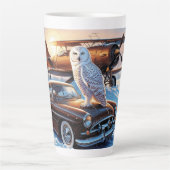 Een sneeuwuil, een vliegtuig en een oldtimer latte mok (Voorkant)