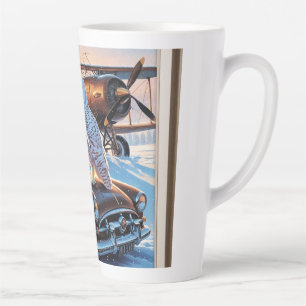 Een sneeuwuil, een vliegtuig en een oldtimer latte mok
