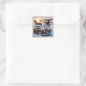 Een sneeuwuil, een vliegtuig en een oldtimer vierkante sticker (Tas)