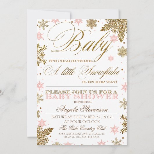 Een sneeuwvlok baby shower-uitnodiging winter kaart (Voorkant)