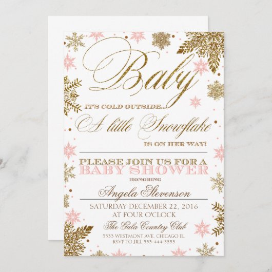 Een sneeuwvlok baby shower-uitnodiging winter kaart (Voorkant / Achterkant)