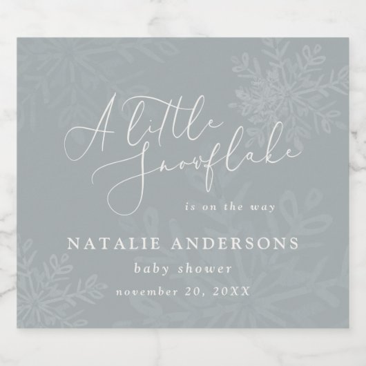 Een sneeuwvlokje winterfeest baby shower sparkling wijnetiket (Enkel label)