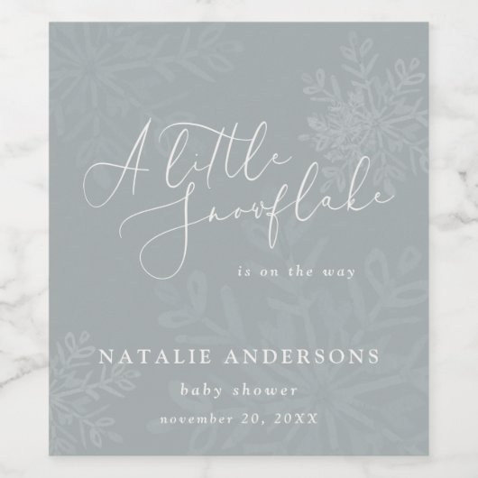 Een sneeuwvlokje winterfeest baby shower wijn etiket (Enkel label)