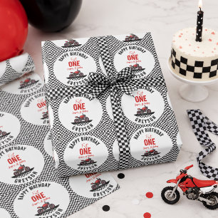 Eén snelle race Motorfiets Jongen 1e verjaardagsfe Cadeaupapier