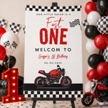 Eén snelle race Motorfiets Jongen 1e verjaardagsfe