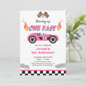 Eén snelle Red Race-auto één zaterdag opgroeien Kaart (Staand voorkant)