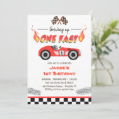 Eén snelle Red Race-auto één zaterdag opgroeien Kaart (Staand voorkant)