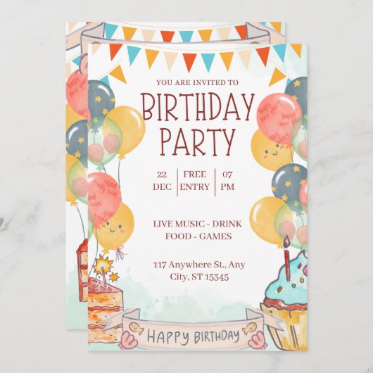 Een Snoep-gekleurde verjaardagsviering uitnodiging (Voorkant / Achterkant)