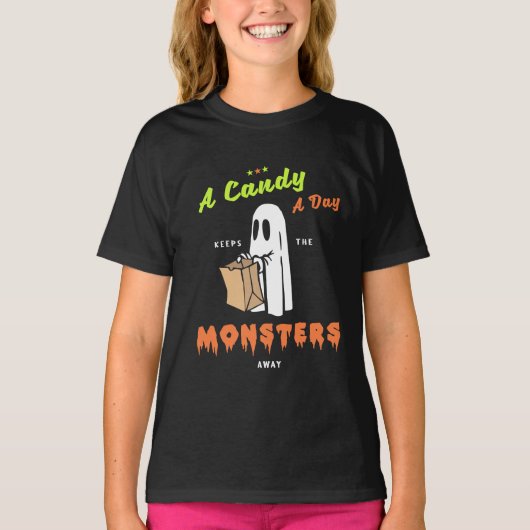 Een Snoep per dag houdt de monsters weg T-shirt (Voorkant)