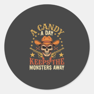 Een snoepje per dag houdt de monsters weg Hallowee Ronde Sticker