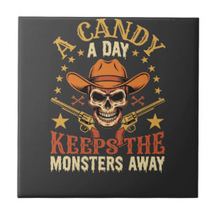 Een snoepje per dag houdt de monsters weg Hallowee Tegeltje