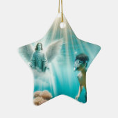 Een snorkelaar ziet een engel in het rif keramisch ornament (Rechts)