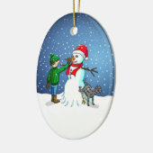 Een Snowman bouwen Keramisch Ornament (Links)