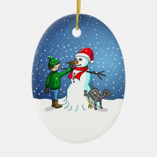 Een Snowman bouwen Keramisch Ornament (Voorkant)
