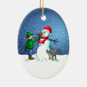 Een Snowman bouwen Keramisch Ornament (Achterkant)
