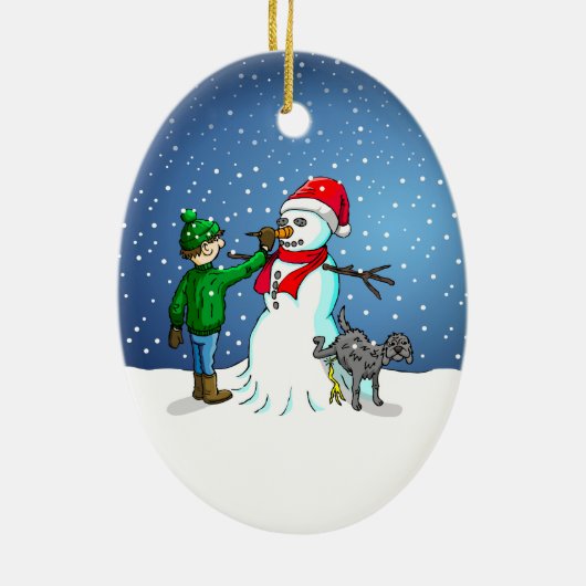 Een Snowman bouwen Keramisch Ornament (Achterkant)