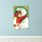 Een snowman-scène met een prettige kerst canvas afdruk (Insitu (Houten vloer))