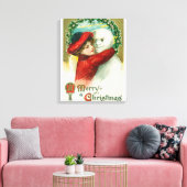Een snowman-scène met een prettige kerst canvas afdruk (Insitu (Woonkamer))