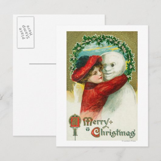 Een snowman-scène met een prettige kerst feestdagenkaart (Voorkant / Achterkant)