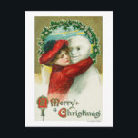 Een snowman-scène met een prettige kerst feestdagenkaart<br><div class="desc">In 1910 werd er een snowman scene gecreëerd met een prettige kerstbedekking.</div>