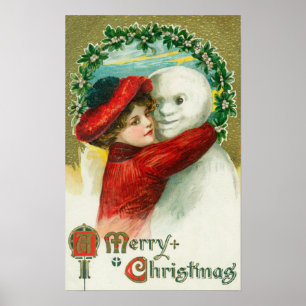 Een snowman-scène met een prettige kerst poster
