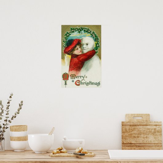 Een snowman-scène met een prettige kerst poster (Keuken)