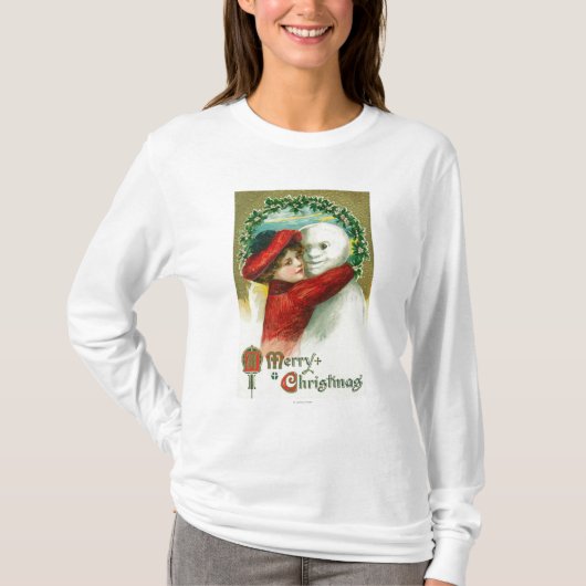 Een snowman-scène met een prettige kerst t-shirt (Voorkant)