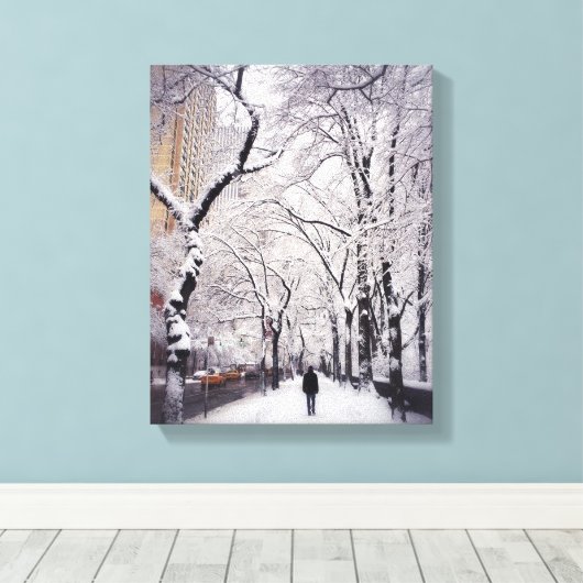 Een Snowy City Sidewalk Canvas Afdruk (Insitu (Houten vloer))