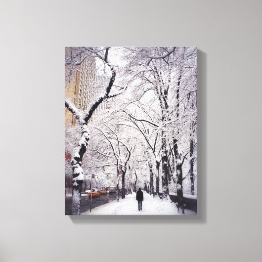 Een Snowy City Sidewalk Canvas Afdruk (Voorkant)