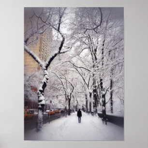 Een Snowy City Sidewalk Poster