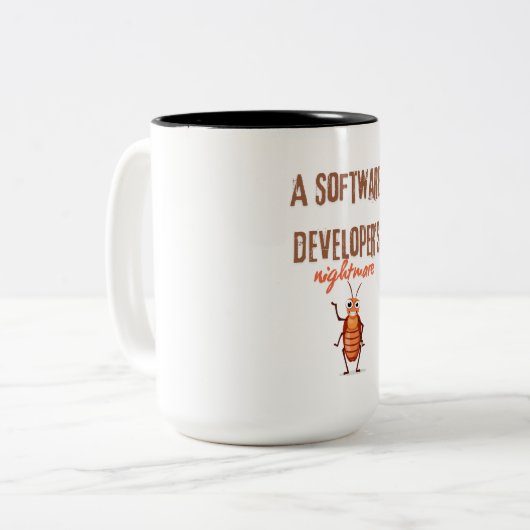 Een software ontwikkelaars nachtmerrie grappig tweekleurige koffiemok (Voorkant links)
