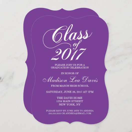 Een solide Paarse Afstuderen uitnodiging (Voorkant / Achterkant)