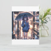 Een solitaire figuur onder een paraplu op een rege kaart (Staand voorkant)