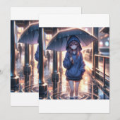 Een solitaire figuur onder een paraplu op een rege kaart (Voorkant / Achterkant)