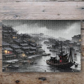 Een sombere lucht boven een Chinees vissersdorp Legpuzzel