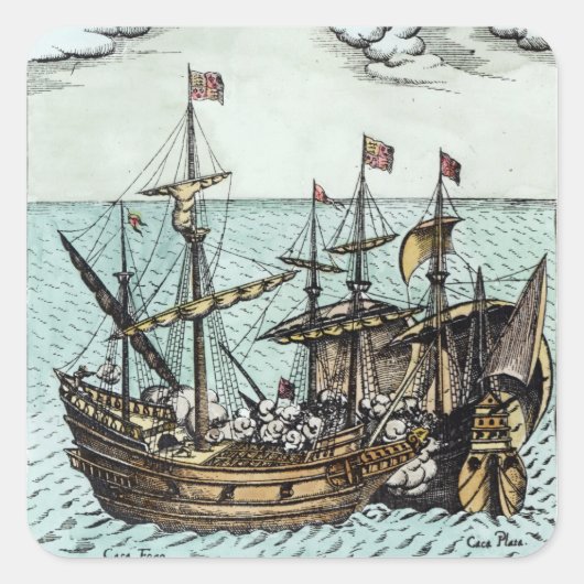 Een Spaans Treasure Ship Vierkante Sticker (Voorkant)