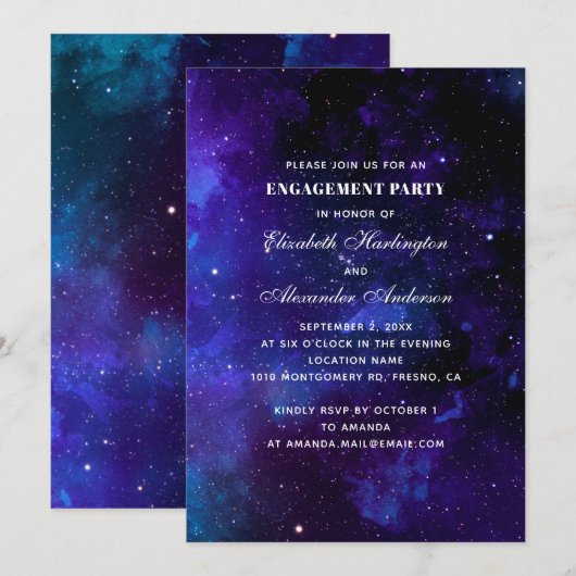 Een Space Engagement Party. Nachtsterren. Moderne  Kaart (Voorkant / Achterkant)