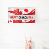 Een spandoek met de tekst "Happy Canada Day, 1 jul (Insitu)