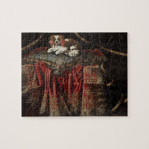 Een spaniel op een geborduurd kussen legpuzzel