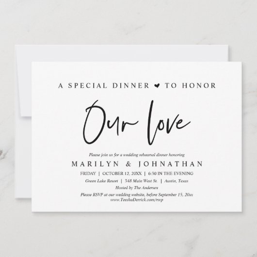 Een speciaal diner voor eer en liefde, repetitie kaart (Voorkant)