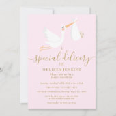 Een speciale bezorging Ooievaar Baby Shower Roze Kaart (Voorkant)